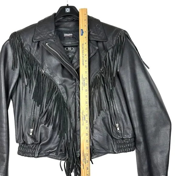 Vintage Bermans Street Legal Black Leather Fringe Motorcycle Jacket Women’s 14 - Picture 8 of 14